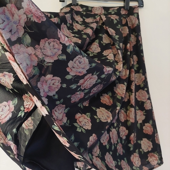 Ro & De Black Pink Skirt Floral Lined Mesh‎ Pleated Tapestry Look Circle Swing - Picture 12 of 13